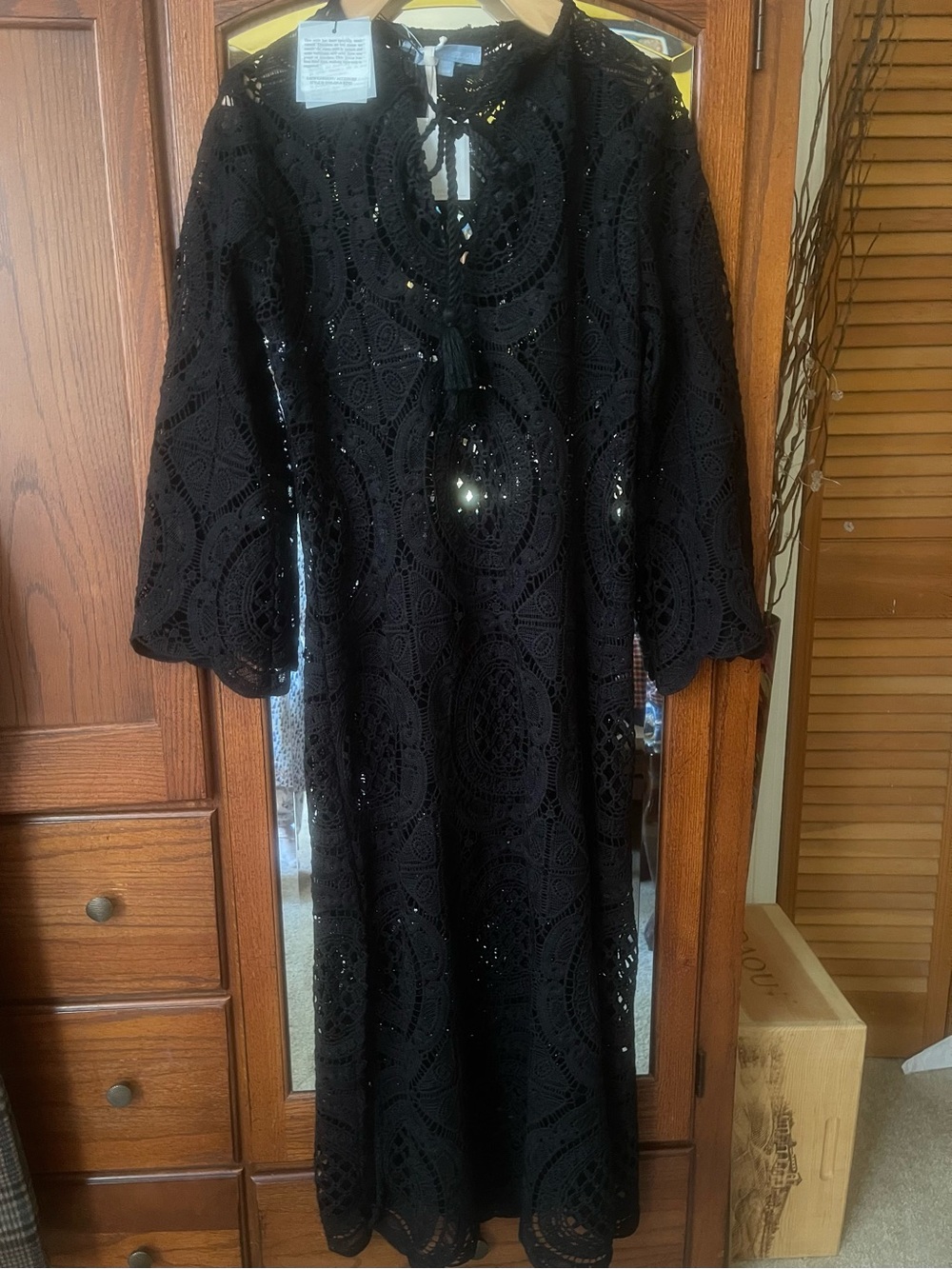 Alberto Makali Black Crochet Maxi Coverup Dress